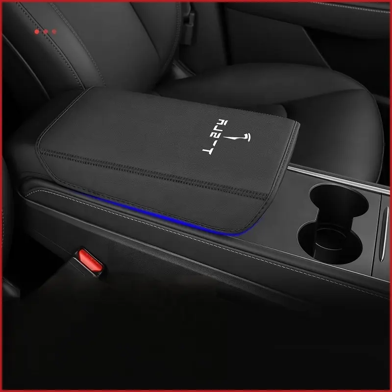 자동차 팔걸이 커버 PU 가죽 센터 콘솔 프로텍터 키트 Tesla Model 3 모델 Y 인테리어 장식 액세서리 용 팔걸이 상자 매트