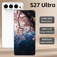 Téléphone portable débloqué S27 Ultra Android 16, écran 7,3 pouces 1440x3040, appareil photo 108MP, batterie grande capacité 8800mAh, double SIM, identification faciale, smartphone