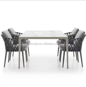 Ensemble de salle à manger d'extérieur nordique 3 pièces, tables et chaises de restaurant modernes et créatives pour balcon et cour, en bois, corde et rotin - Product Image 3
