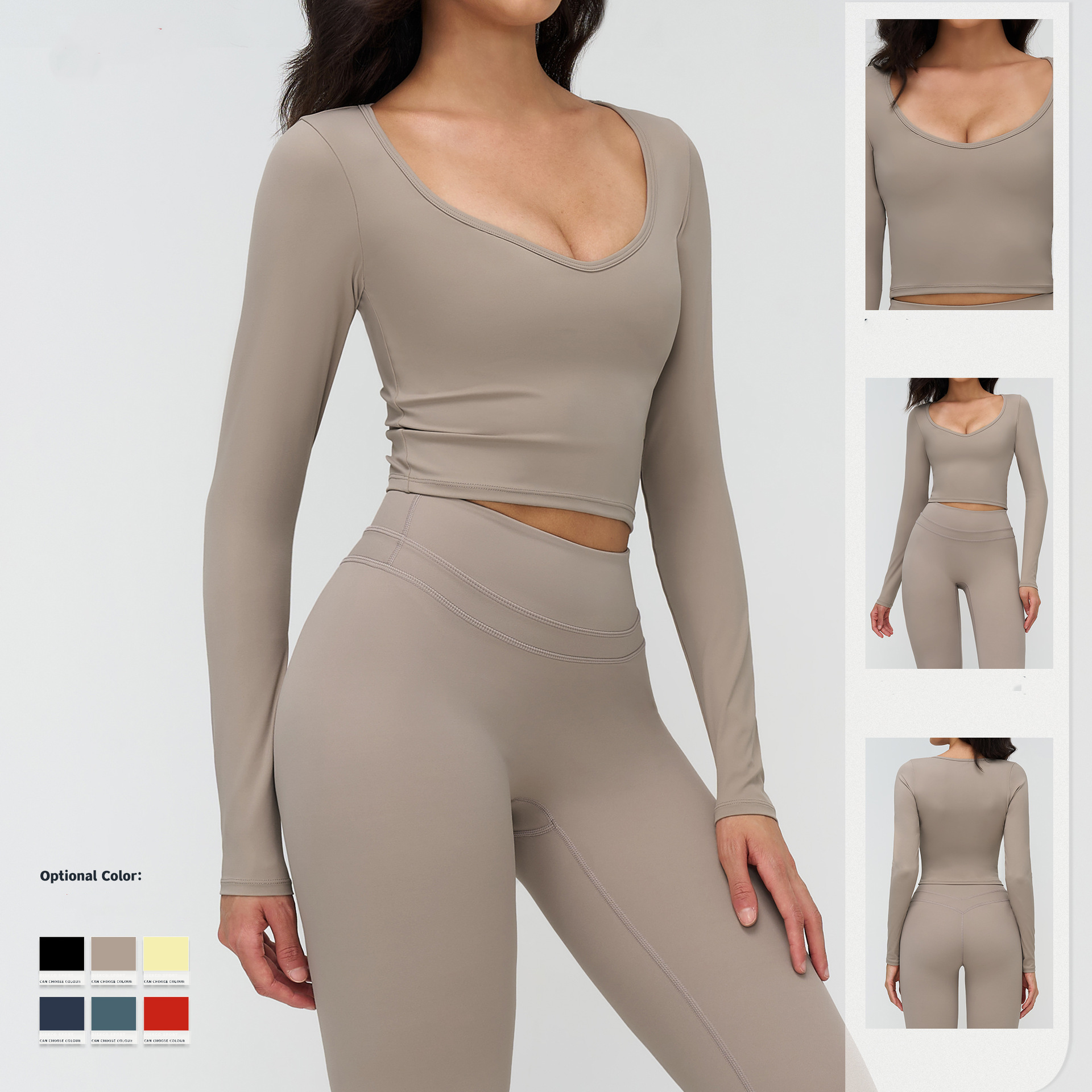 Women's Brushed V-Neck Yoga T-Shirt Slim Fitted Soft Stretchy Casual Workout Top for Outdoor Running Fitness Yoga Long Sleeve