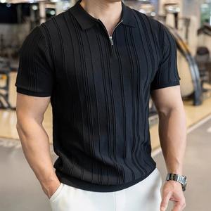 Erkek yaz yarım kollu T-Shirt sürüm Slim Fit buz ipek düz renk kısa kollu <span class=keywords><strong>Polo</strong></span> GÖMLEK artı boyutu rahat - Product Image 2