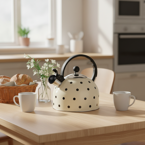 Bollitore da Tè con Fischio da 2,5L, Vendita all'Ingrosso, Motivo a Pois, Colore Crema/Avorio, in Acciaio Inossidabile, per Tutti i Tipi di Fornelli - Product Image 5