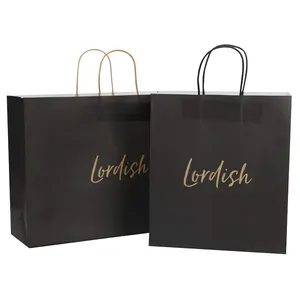 Kabartma ve logo altın folyo özel baskılı siyah yüksek kaliteli kağıt hediye çantası