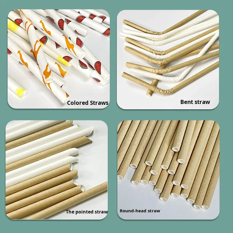 Biodegradable Disposable Food-Grade High-Temperature Resistant Juice Coffee Milk Tea Mixed Pulp Paper Straws Individually