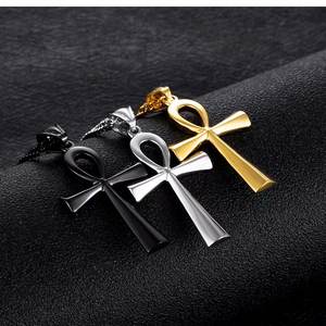 Kalung Pria Perhiasan Fashion Paduan Baja Tahan Karat Liontin Salib Hitam - Product Image 4