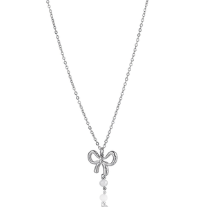 เอมี่ เอมี่แฟชั่นสร้อยคอจี้เงินชุบรูปโบว์ประดับมุกเทียมของผู้หญิงเครื่องประดับประจำวันของขวัญสร้อยคอโซ่ - Product Image 3
