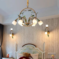 Lampe en verre soufflé à la main de style floral rétro américain français moderne pour villa, plafonnier vintage pour salon, salle à manger, chambre à coucher