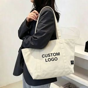Bolsa de Compras de Algodón Reciclado Reutilizable Personalizada para Pedidos al por Mayor, Bolsa de Lona Lisa de Gran Tamaño - Product Image 1