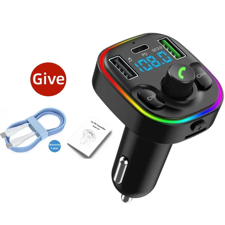 7Color TF Dual USB c handsfree Qc Fast Car charger Audio Car MP3 Player Kit Wireless Bluetooth Fm transmitter modulator For Car