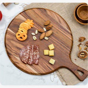 Planche à découper en bois d'acacia de haute qualité, planche à servir, planche à fromage, assiette ronde à pizza avec poignée - Product Image 3