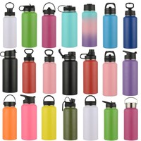 Bouteilles d'eau sportives en acier inoxydable à large ouverture avec différents couvercles et poignées, 12-40 oz, thermos personnalisé avec logo pour cadeaux d'entreprise