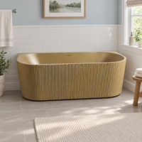 Baignoire moderne vintage dorée en acrylique pour hôtels de luxe, 150 cm, design cannelé mural avec cuve ovale