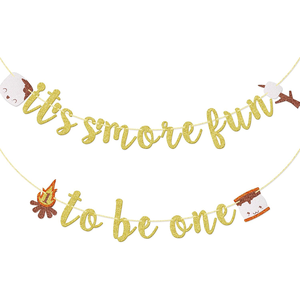 Striscione per il Primo <span class=keywords><strong>Compleanno</strong></span> 'S'more Fun to Be One', Decorazioni 'One Happy Camper' per il Primo <span class=keywords><strong>Compleanno</strong></span> a Tema Campeggio per Ragazzi e Ragazze - Product Image 1