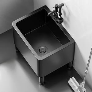 Évier de service commercial en acier inoxydable 304 noir nano, monté au sol, robuste, calibre 18, pour hôtel - Product Image 2