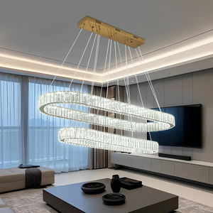 Sang trọng hiện đại Chrome thép không gỉ đa lớp hình bầu dục pha lê LED Đèn chùm cho phòng khách treo đèn nhà - Product Image 3
