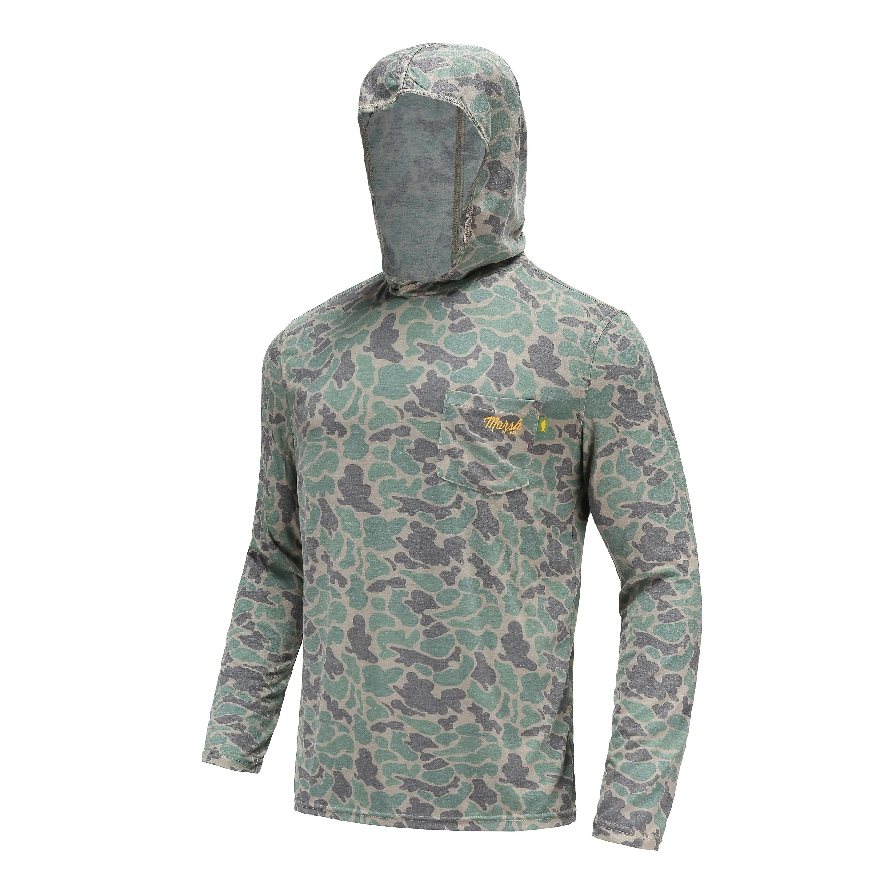 wholesale Camo fishing shirts with hood sublimated long sleeve fishing shirts Marshwear fishing shirt