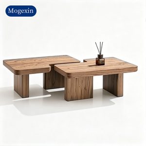 Rustic Rectangular Solid Wood <b>Coffee</b> <b>Table</b> Set Low Profile Modular <b>Table</b> for Living Room Apartment Room Pastoral Room - Product Image 6