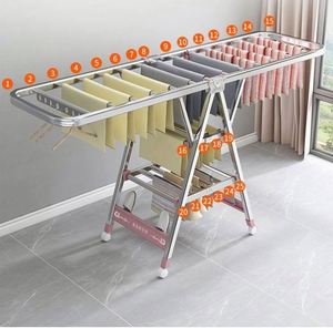 Space-saving Foldable Double Tier Metal Clothing Organizer Laundry Stand <b>Clothes</b> Drying <b>Rack</b> Multifunction Bag Storage for - Product Image 2