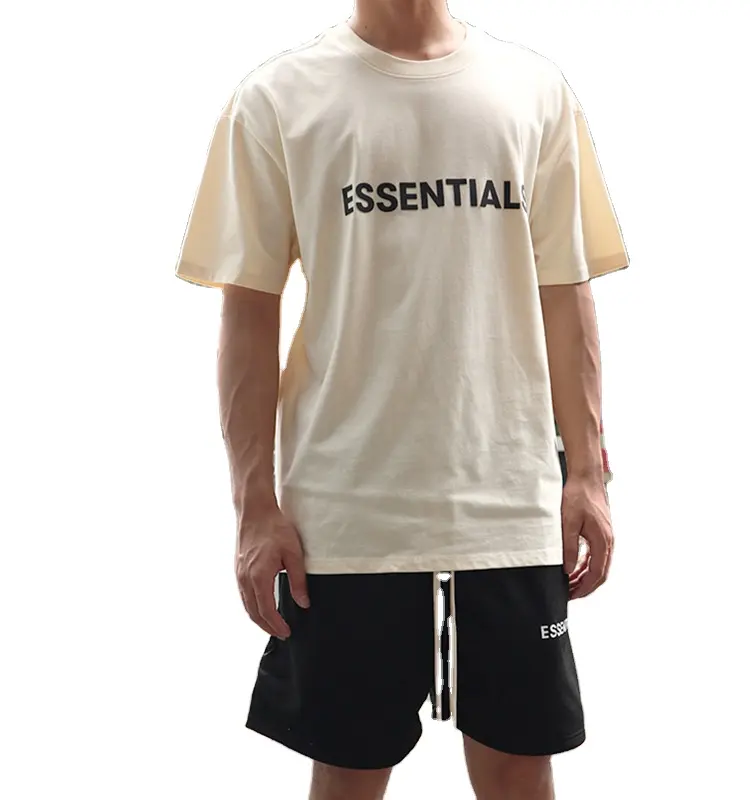 Essentials camisetas doble línea pecho silicona palabras suelta High Street manga corta Camiseta algodón Unisex High Street verano camiseta