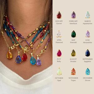 Nouveau collier en acier inoxydable plaqué or 18 carats, style goutte d'eau, zircon coloré, pendentif en forme <span class=keywords><strong>de</strong></span> larme, bijoux tendance - Product Image 6