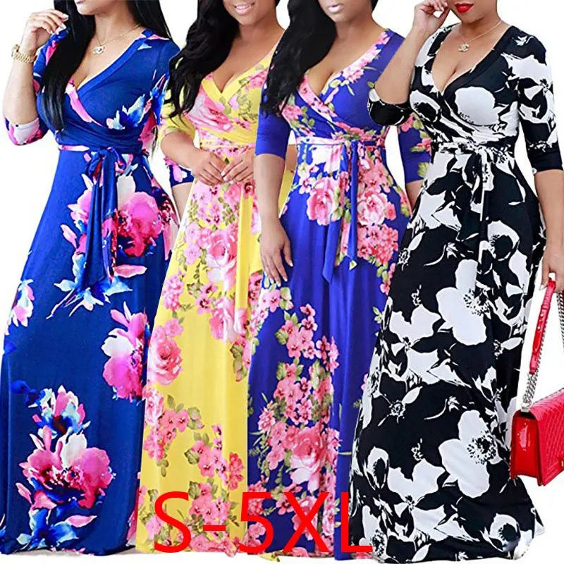 Sexy Floral Long Maxi Dress Woman Ladies Vacation Modest Plus Size Women's Dresses Women Holiday Fashion Casual Dresses