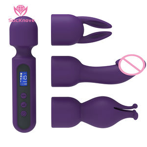 SacKnove LCD Display Handheld Purple USB <span class=keywords><strong>Multi</strong></span> <span class=keywords><strong>Speed</strong></span> Silicone Dildo Thrust <span class=keywords><strong>Mini</strong></span> AV Wand Masajeador Vibrador de mujer con tocados - Product Image 1