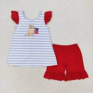 Nuova vendita calda estiva <span class=keywords><strong>abbigliamento</strong></span> per bambine in magazzino pronto per la spedizione per feste con fratelli e sorelle July 4 ° ricamo abiti coordinati - Product Image 5