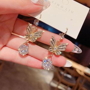 Boucles d'oreilles pendantes en cristal papillon pour femme, tendance 2022, en cuivre et zircon, pour filles - Product Image 5