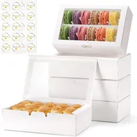 Boîte à macarons délicats pour pâtisserie, boîte à biscuits transparente à couvercle rabattable, boîte à biscuits carrée en carton ivoire avec fenêtre et pelliculage mat