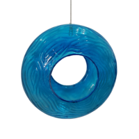 Mangeoire à oiseaux en verre soufflé à la main, style donut, bleu foncé, en verre artistique, suspendue, pour la décoration de jardin