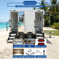 Remorque de toilettes mobiles à double essieu avec 2 cabines, lavabo et miroir pour événements extérieurs et camping