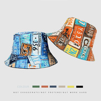 Chapeau Bob Rétro Unisexe en Coton Imprimé Plaque d'Immatriculation, Respirant à Large Bord, Protection Solaire, pour l'Été, Quotidien, Extérieur, Plage, Style Pêcheur Urbain