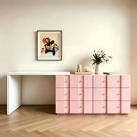 Coiffeuse JINXI de luxe léger en laque blanche et rose, table de maquillage moderne et simple pour chambre à coucher avec spacieuses armoires de rangement