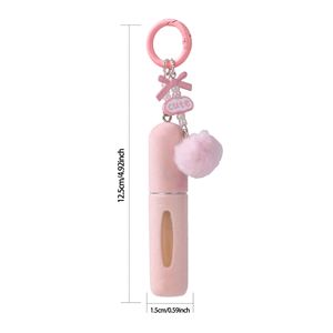 Custom LOGO 5ml Reusable Portable Travel <b>Perfume</b> <b>Refill</b> Bottle <b>Atomizer</b> with Pompom Keychain for Women Purse Backpack Daily - Product Image 2