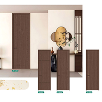 Porte de chambre intérieure en bois de style néo-chinois, grain de noyer foncé avec motif chinois traditionnel en relief, porte intérieure écologique