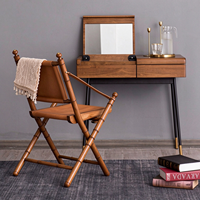Fauteuil de Réalisateur Pliant Rétro en Bois Massif avec Cadre Imitation Bambou, Chaise Longue de Loisirs pour Mobilier Commercial et Domestique