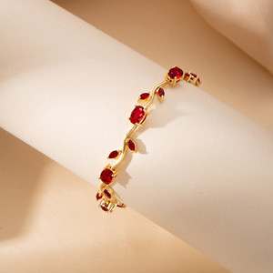Pulsera de Hojas de Circonio Coloridas, Joyería Vintage para Mujer, Patrón de Planta, Tono Plateado y Dorado, Pulseras de Cristal Multicolor - Product Image 2