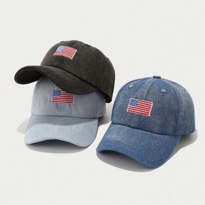 Gorra de Béisbol de Mezclilla Vintage de Algodón al por Mayor, Azul Claro, Común, de 6 Paneles, Unisex, con Bordado Americano de la Bandera de EE. UU. - Product Image 2