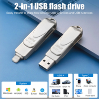 Flash Drive USB 2.0 2 in 1 dari Paduan Seng dengan Konektor Ganda Tipe C dan USB A untuk Ponsel dan Laptop