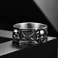 Cincin Perhiasan Fashion Baja Tahan Karat Vintage Tengkorak Sabit Punk Gothic Berkualitas Tinggi untuk Pria Produsen Grosir