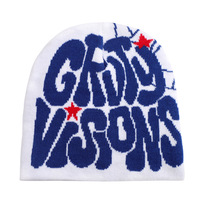 Gorros de punto jacquard personalizados al por mayor con logo de doble cara, gorros de invierno de acrílico estilo hip hop con diseño de telaraña, gorros con lazos de personajes de frutas.