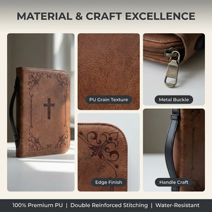 Sac de transport <span class=keywords><strong>pour</strong></span> Bible en cuir PU personnalisé avec fermeture éclair, étui imperméable grande capacité <span class=keywords><strong>pour</strong></span> femmes chrétiennes, cadeau <span class=keywords><strong>pour</strong></span> l'église - Product Image 2