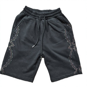 Men's Plus Size Mid Waist Eco-Friendly Breathable High Quality Summer Heavy Washed Terry Vintage Loose <b>Drawstring</b> High Shorts - Product Image 4