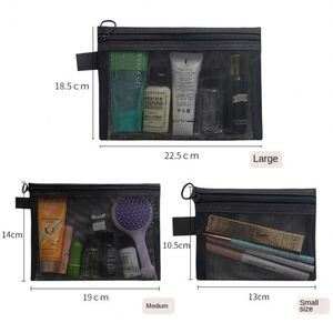 Sac de rangement cosmétique en nylon transparent avec fermeture éclair, pochette de voyage multifonctionnelle portable en maille avec fermeture éclair pour le maquillage - Product Image 2