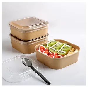 Persegi panjang 19oz persegi panjang Kraft kertas wadah Salad kotak mangkuk kertas