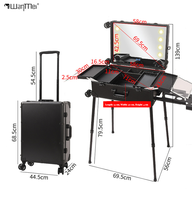 Valise de maquillage professionnelle Wanmei avec miroir LED, chariot de salon de coiffure à 4 roues, rangement portable, ensemble d'outils de coiffure, coffret cadeau
