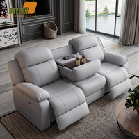 Canapé de cinéma modulaire électrique trois places de luxe moderne en cuir véritable avec fonction massage, écologique, USB, marque MUXI, métal