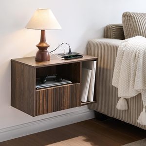 Table de <span class=keywords><strong>chevet</strong></span> flottante cannelée en noyer avec station de charge Table de nuit avec tiroirs <span class=keywords><strong>Chevet</strong></span> avec ports et prises USB (droite) - Product Image 6