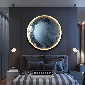 Lámpara de pared de Luna LED creativa, pintura de pared de fondo de pasillo y sala de estar impresa moderna Simple para sujetos de retrato