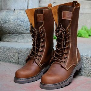 Genuine Leather Men's Cowhide <b>Ankle</b> Boots Winter Autumn Lace-Up Waterproof Non-Slip Trendy Retro Biker Work Shoes - Product Image 1